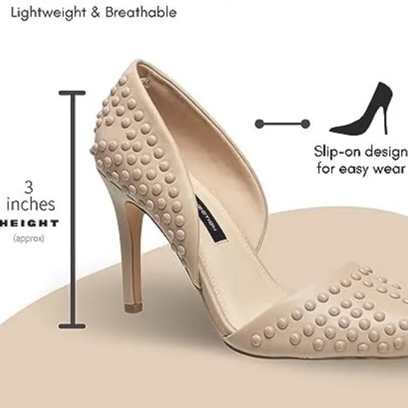 French Connection | Maggie Point Toe Studded Slip-On Heels Pumps NWT 6/6.5 Nude - Picture 8 of 8